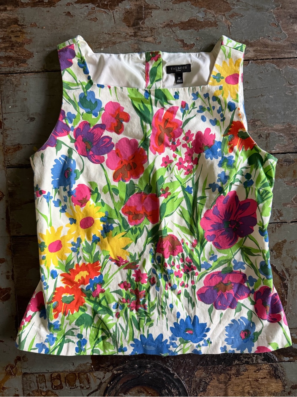 Talbots Bloomcore White Vibrant Floral Sleeveless Tank with Multicolor Botany